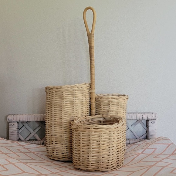 no Other - VINTAGE Wicker Organizer Desk Makeup Kitchen Craft Organizer